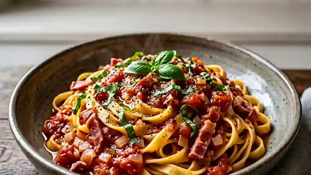 Sauce tomate onctueuse au jambon cru et basilic - Photo de présentation