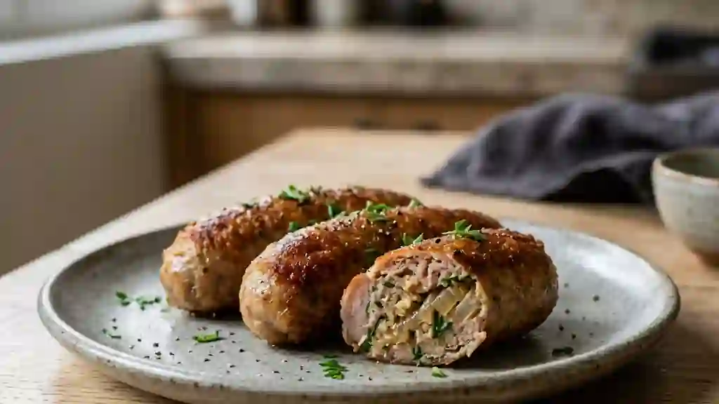 Saucisses fondantes à la mie de pain et persillade - Photo de présentation