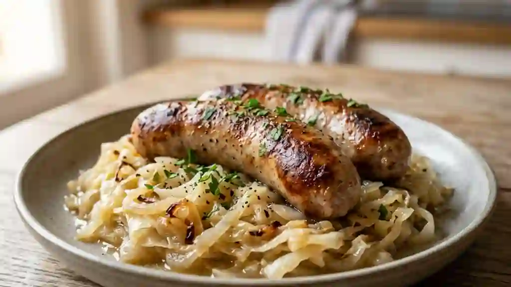 Saucisses au chou braisé et fondant - Photo de présentation