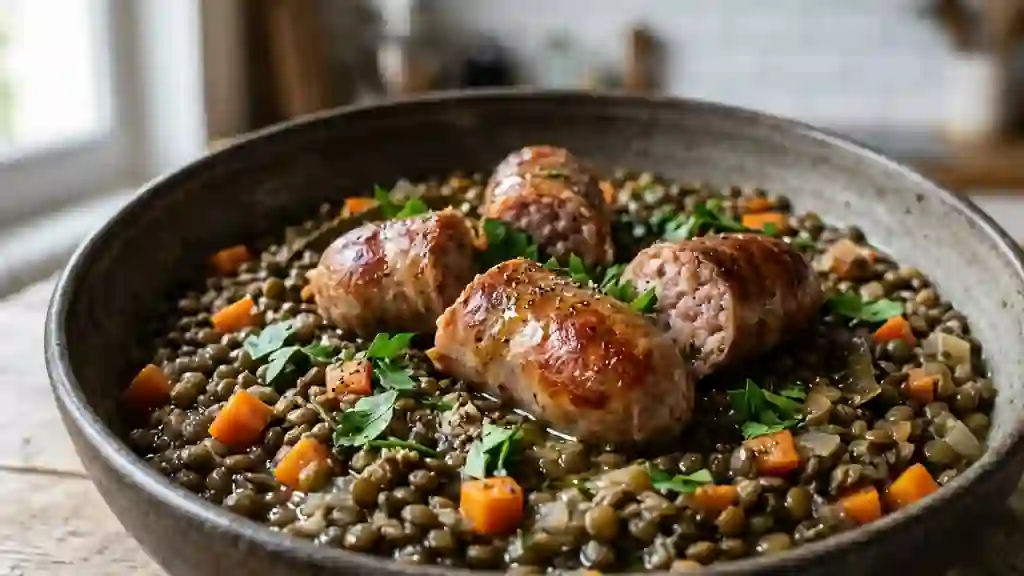Saucisses de Porc et Lentilles Fondantes - Photo de présentation