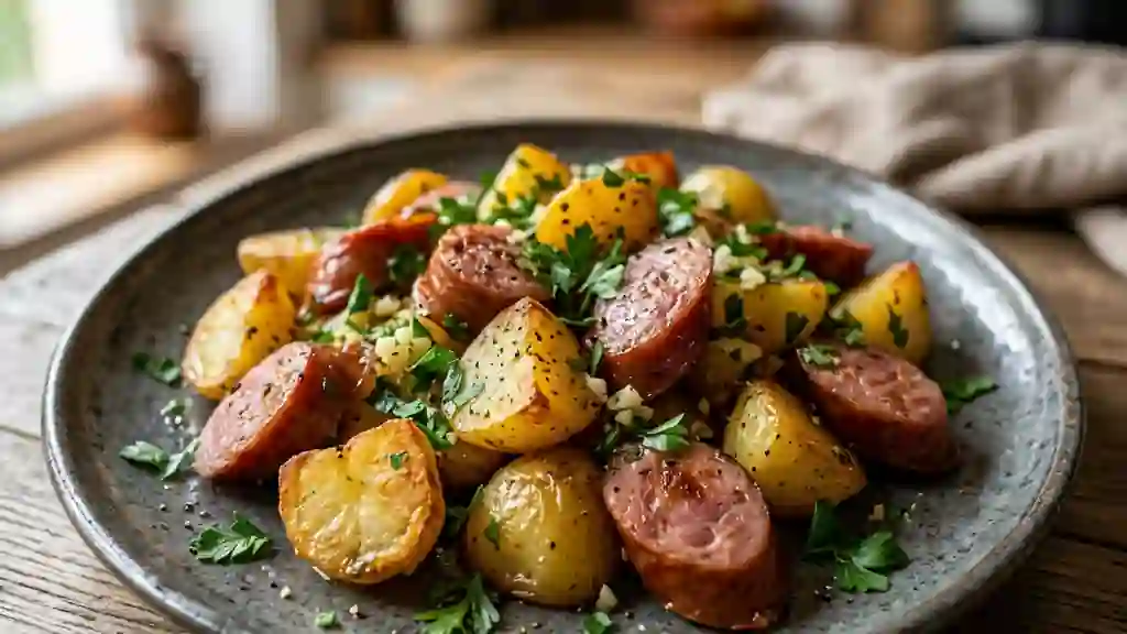 Morteau fumée et pommes de terre au beurre d'ail - Photo de présentation