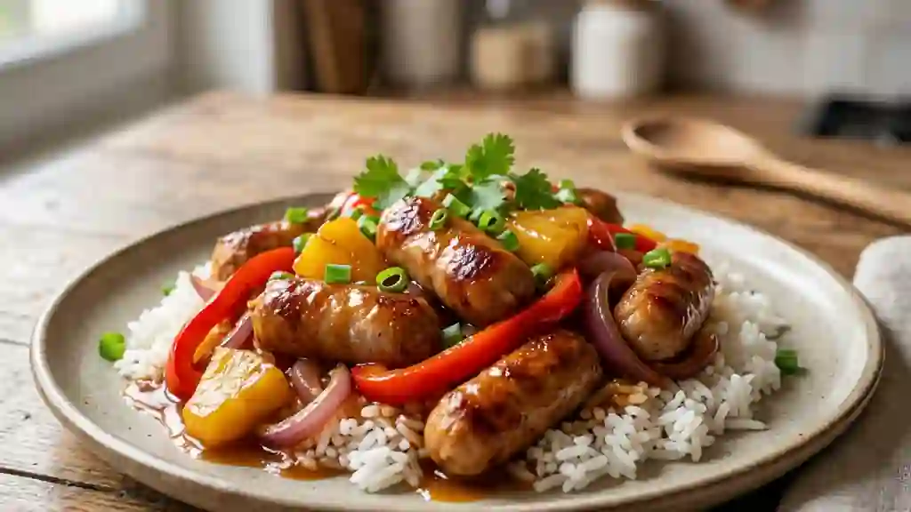 Saucisses laquées à l'ananas et au poivron - Photo de présentation