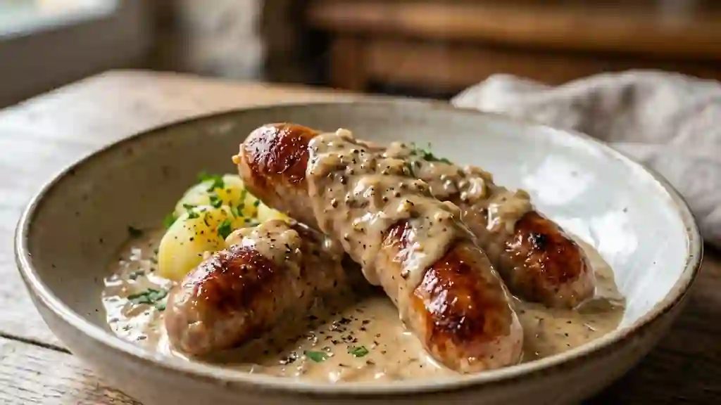 Saucisses au Vin Jaune et Sauce Veloutée - Photo de présentation