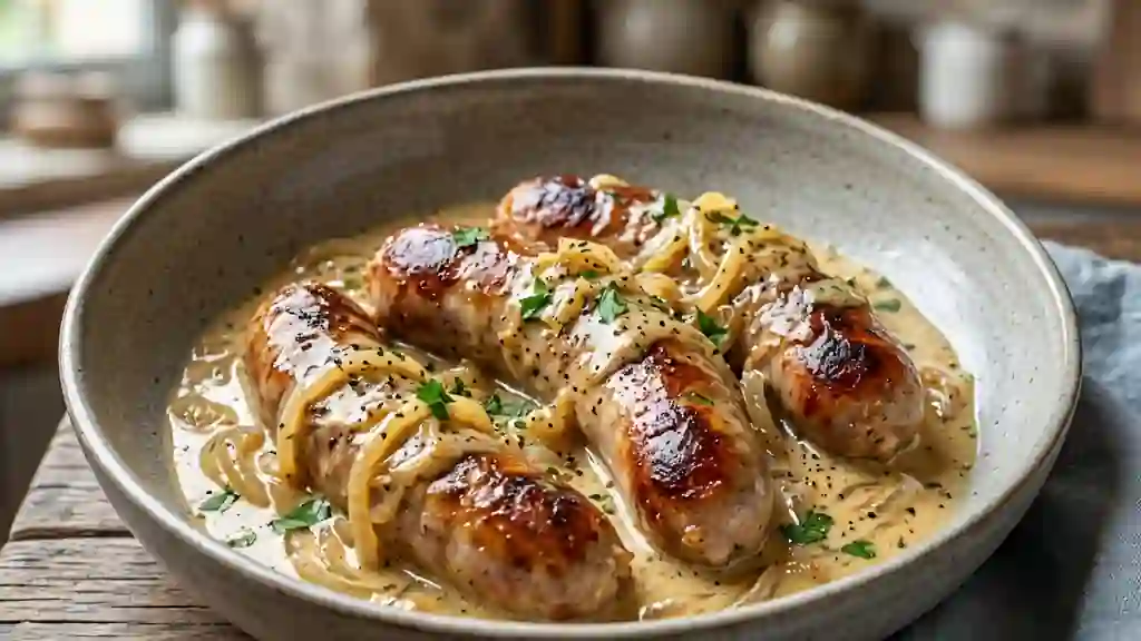 Saucisses braisées au vin blanc et moutarde - Photo de présentation