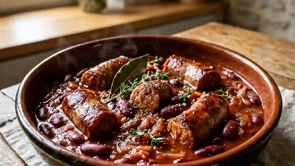 Saucisses au vin et haricots rouges fondants - Photo de présentation