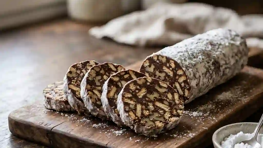 Saucisson chocolaté au croquant de noix - Photo de présentation