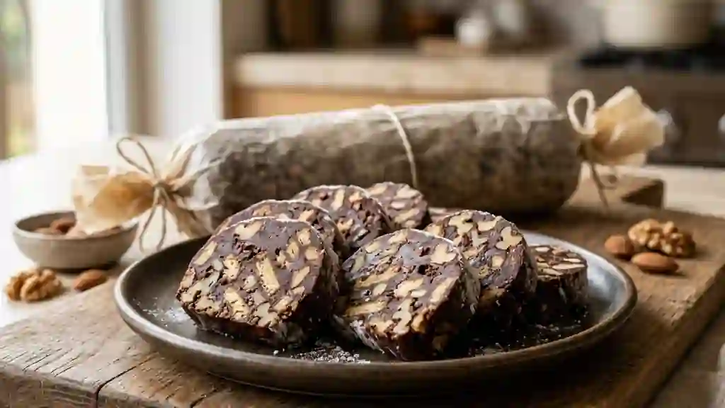 Saucisson Chocolat aux Éclats de Noix et Rhum - Photo de présentation