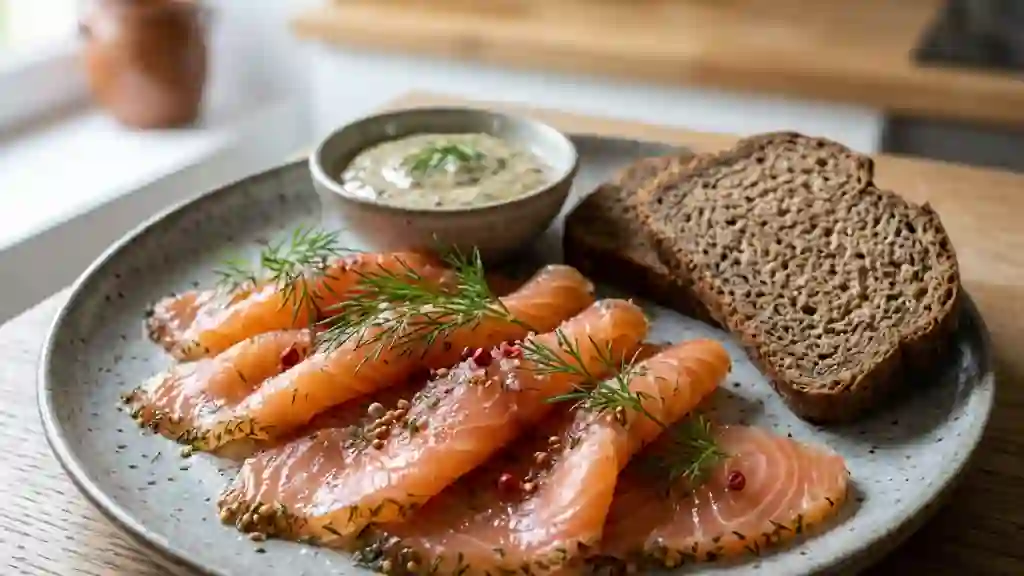 Saumon gravlax fondant à l'aneth et moutarde - Photo de présentation