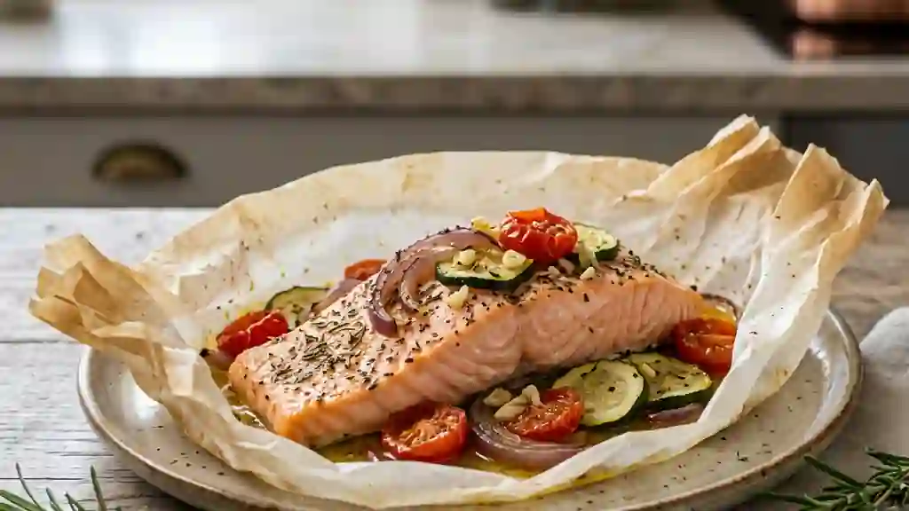 Saumon fondant en papillote provençale - Photo de présentation