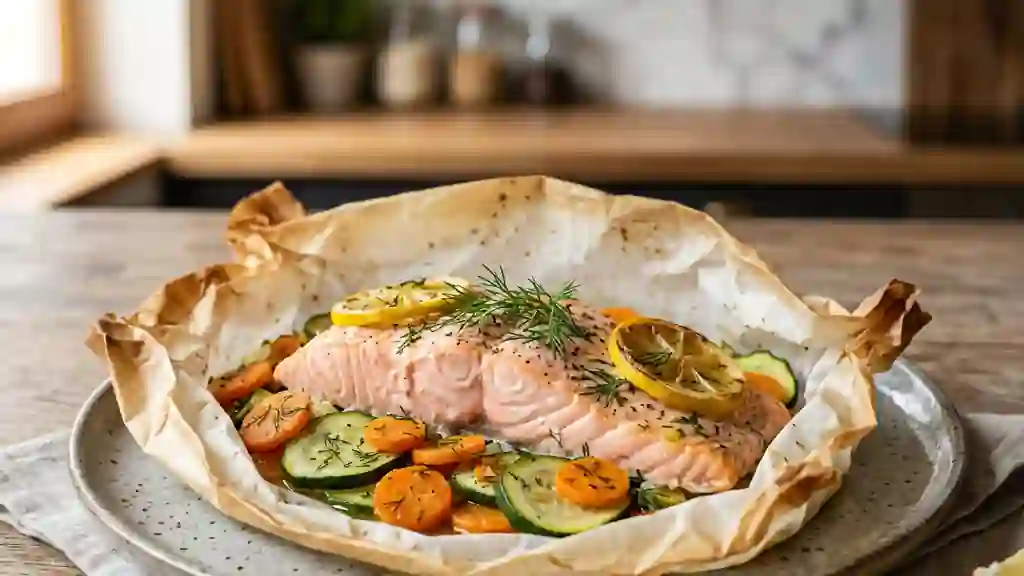 Saumon fondant au citron et petits légumes - Photo de présentation