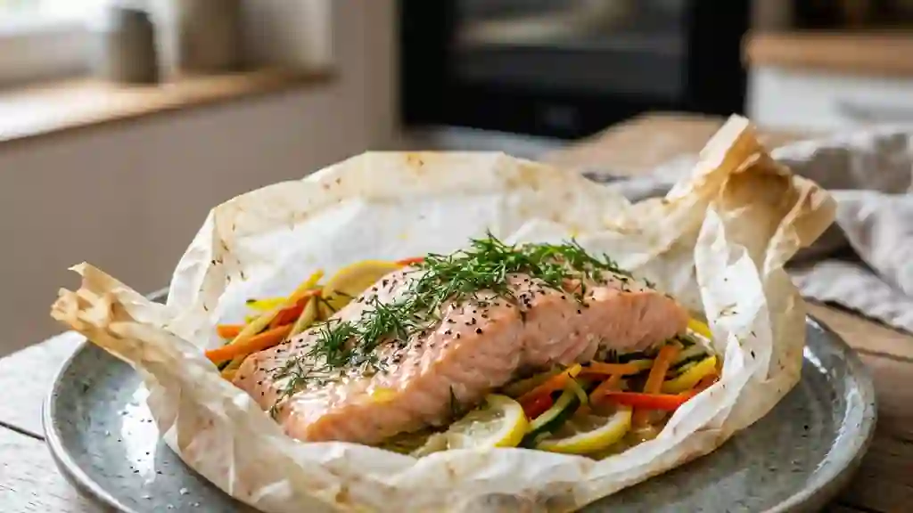 Saumon en papillote fondant au citron et aneth - Photo de présentation