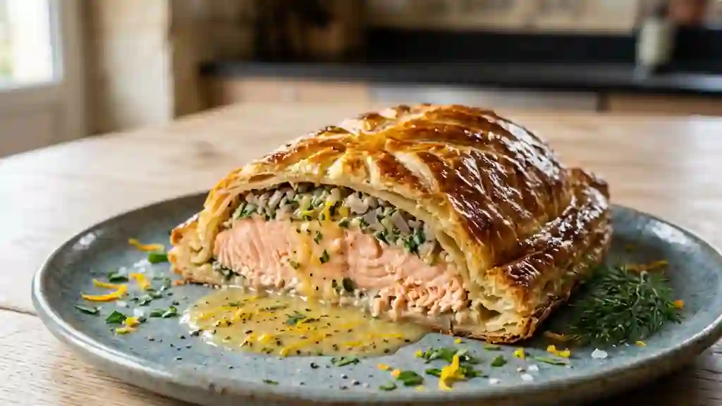 Saumon feuilleté au beurre d'agrumes fondant - Photo de présentation