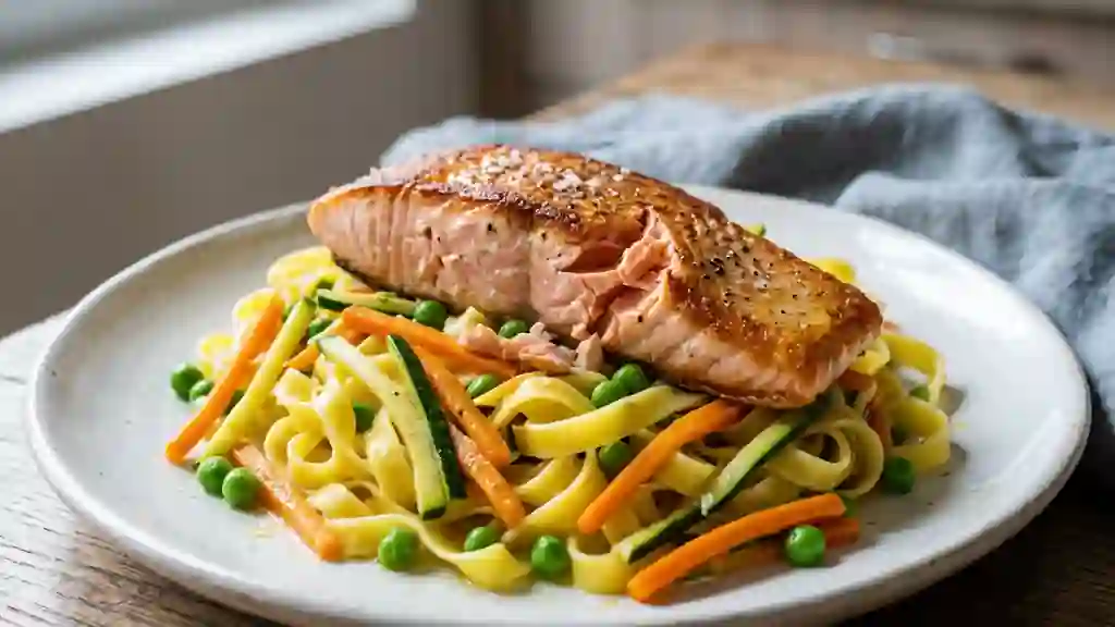 Tagliatelles au Saumon et Légumes Croquants - Photo de présentation