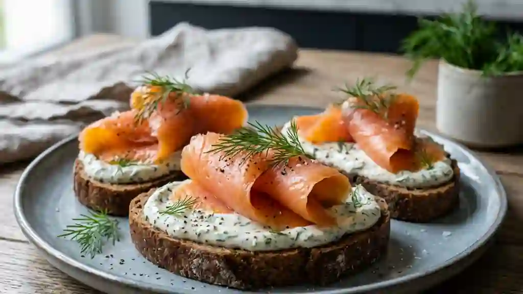 Saumon fumé fondant et crème citronnée à l'aneth - Photo de présentation
