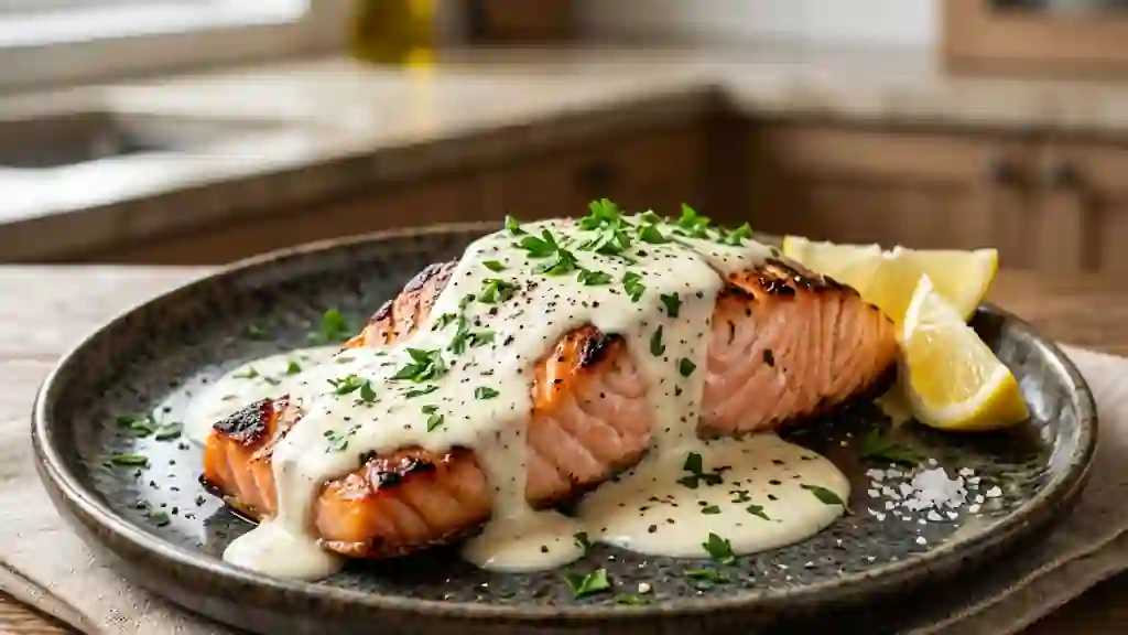 Saumon grillé, crème onctueuse au citron - Photo de présentation