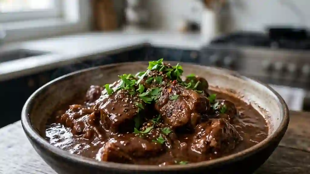 Sauté d'agneau fondant au chocolat noir - Photo de présentation
