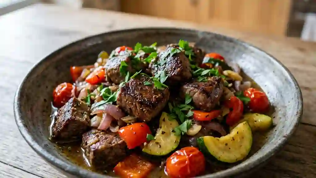 Sauté d'agneau fondant aux légumes du soleil - Photo de présentation