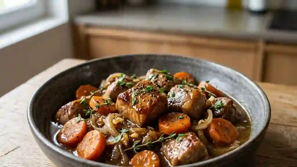 Sauté d'agneau fondant au vin rouge - Photo de présentation