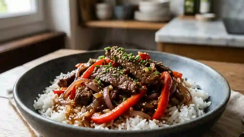 Émincé de bœuf laqué au gingembre - Photo de présentation