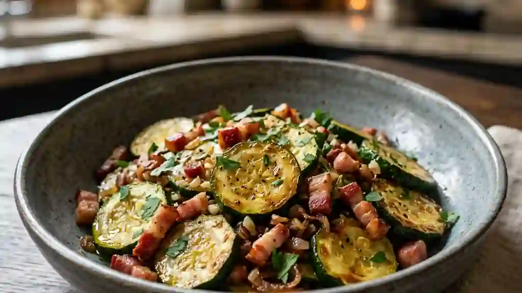 Courgettes fondantes et lardons croustillants - Photo de présentation