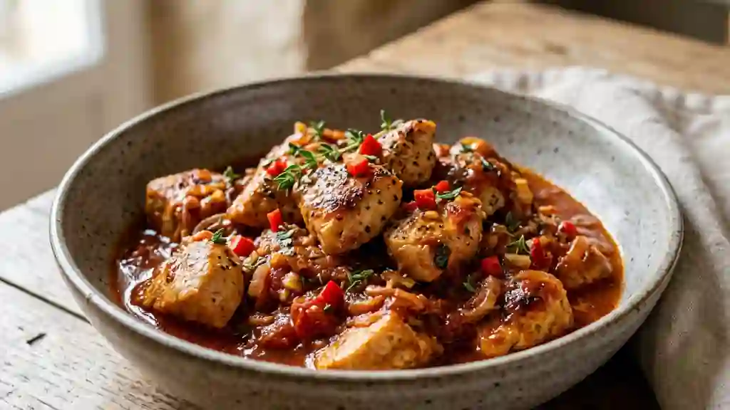 Sauté de dinde piquant à la tomate - Photo de présentation