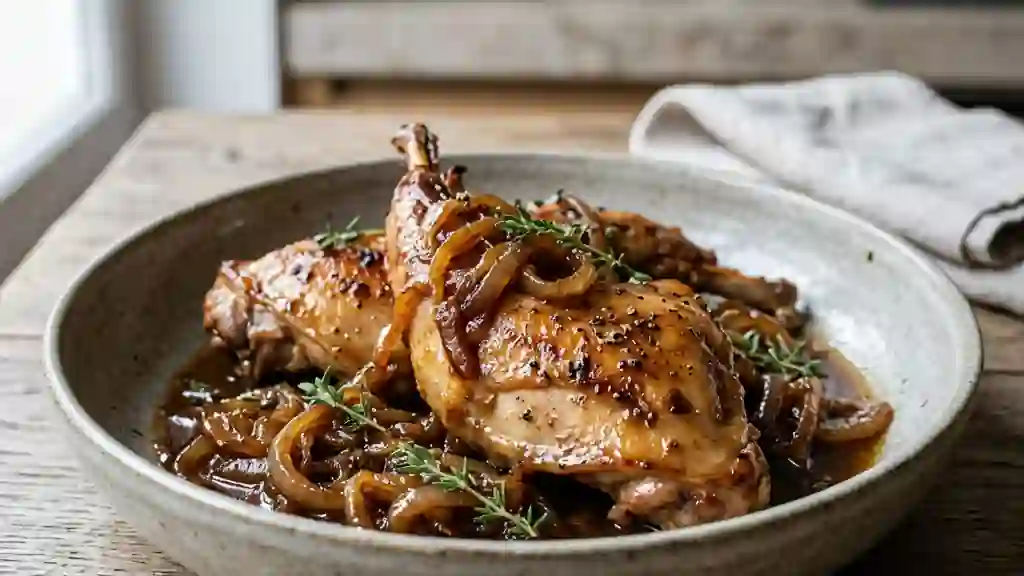 Sauté de lapin fondant aux oignons confits - Photo de présentation