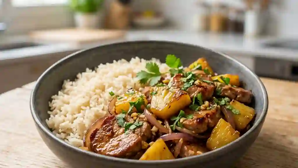 Sauté de porc thaï à l'ananas caramélisé - Photo de présentation