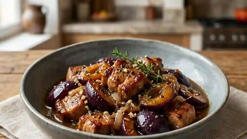 Sauté de porc fondant aux quetsches acidulées - Photo de présentation