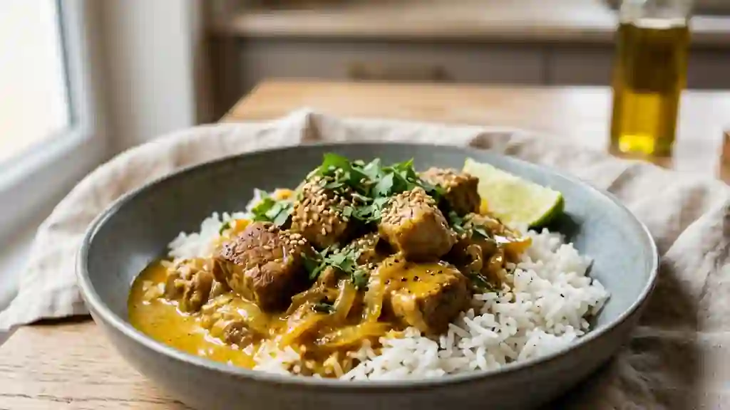 Sauté de porc crémeux au curry et coco - Photo de présentation