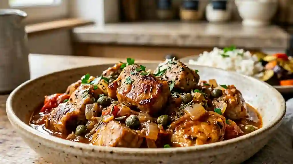 Sauté de porc provençal fondant aux câpres - Photo de présentation