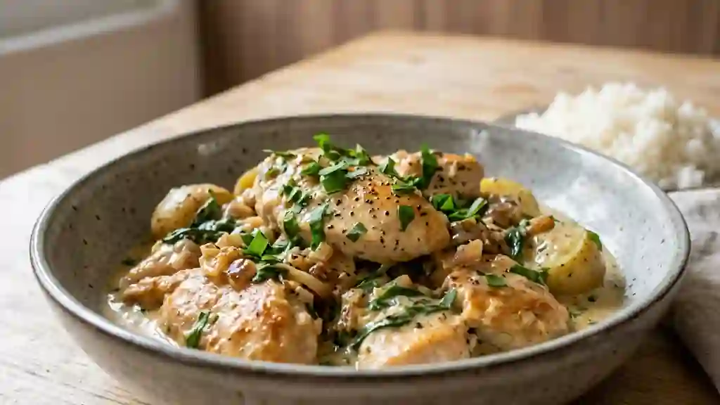 Sauté de poulet crémeux à l'ail des ours - Photo de présentation