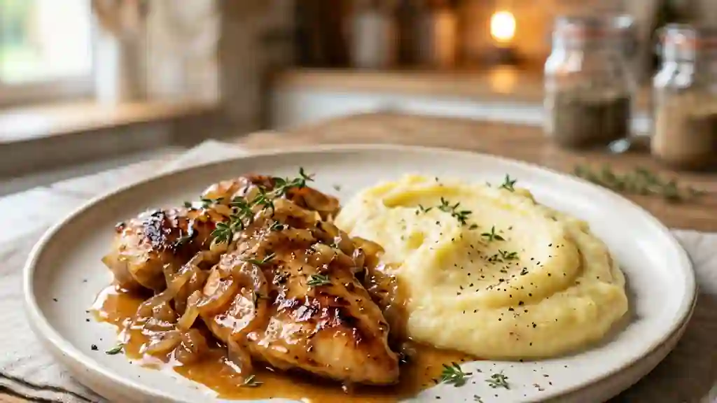 Sauté de poulet au cidre et purée fondante - Photo de présentation
