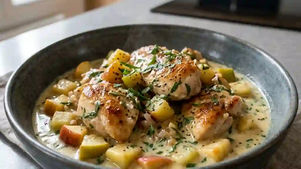Sauté de poulet crémeux, pomme et estragon - Photo de présentation
