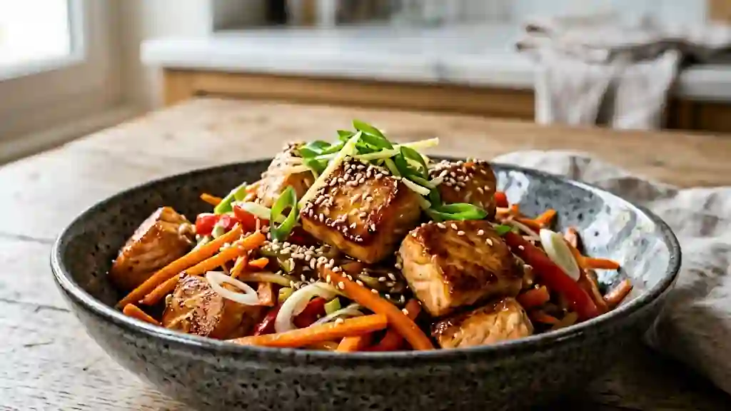 Wok de saumon laqué au gingembre - Photo de présentation