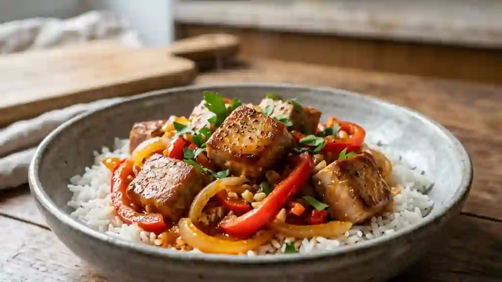 Dés de thon fondants au paprika doux - Photo de présentation