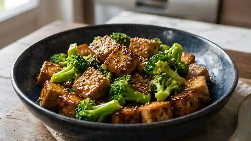 Sauté de tofu croustillant au brocoli et sésame - Photo de présentation