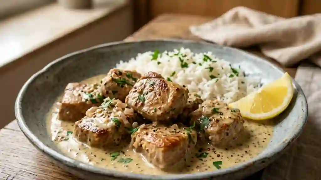 Veau fondant à la crème citron-moutarde - Photo de présentation