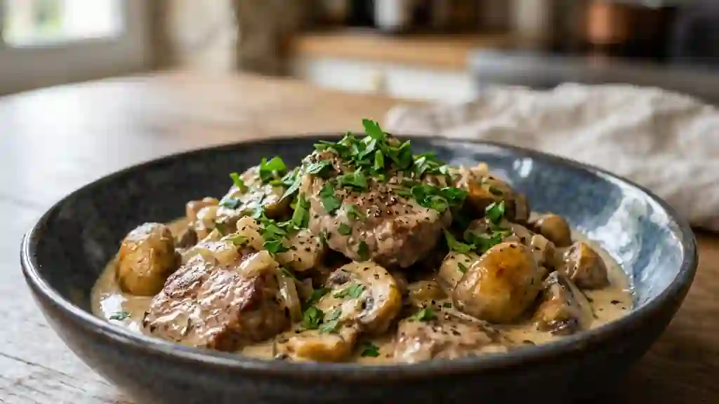 Sauté de veau fondant aux champignons de Paris - Photo de présentation