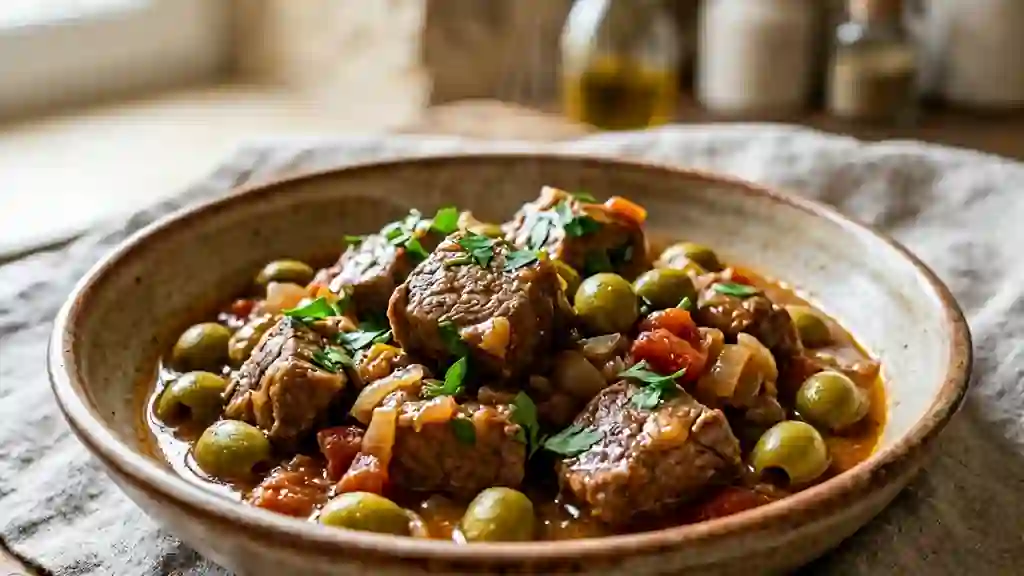 Sauté de veau fondant aux olives vertes - Photo de présentation