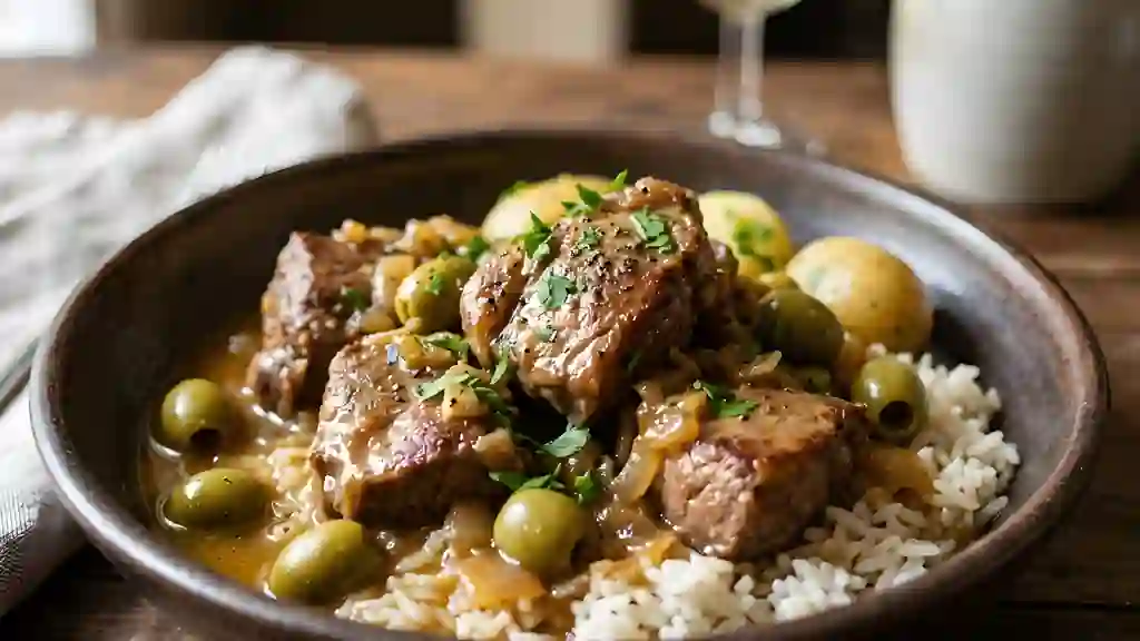 Sauté de veau fondant aux olives et vin blanc - Photo de présentation