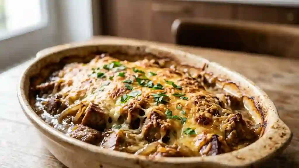 Veau fondant gratiné aux oignons confits - Photo de présentation