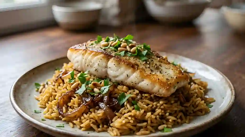 Sayadiyé : Poisson doré et riz brun épicé - Photo de présentation