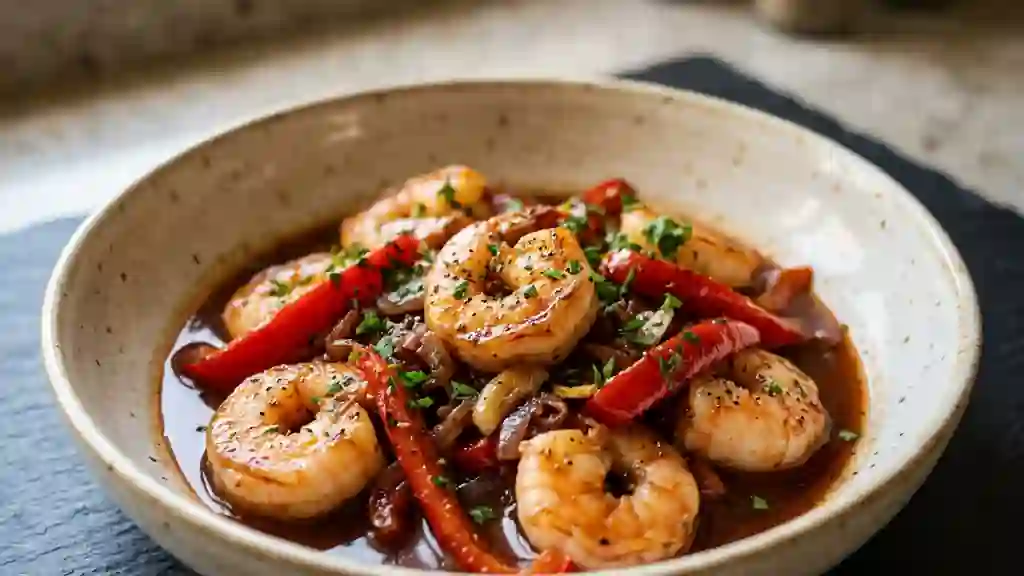 Scampis au Porto et Poivrons Croquants - Photo de présentation