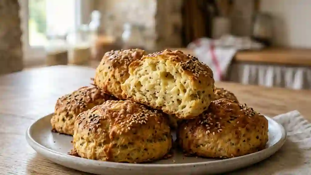 Scones salés au fromage et sésame croustillant - Photo de présentation