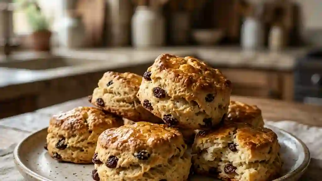 Scones aux raisins fondants et dorés - Photo de présentation