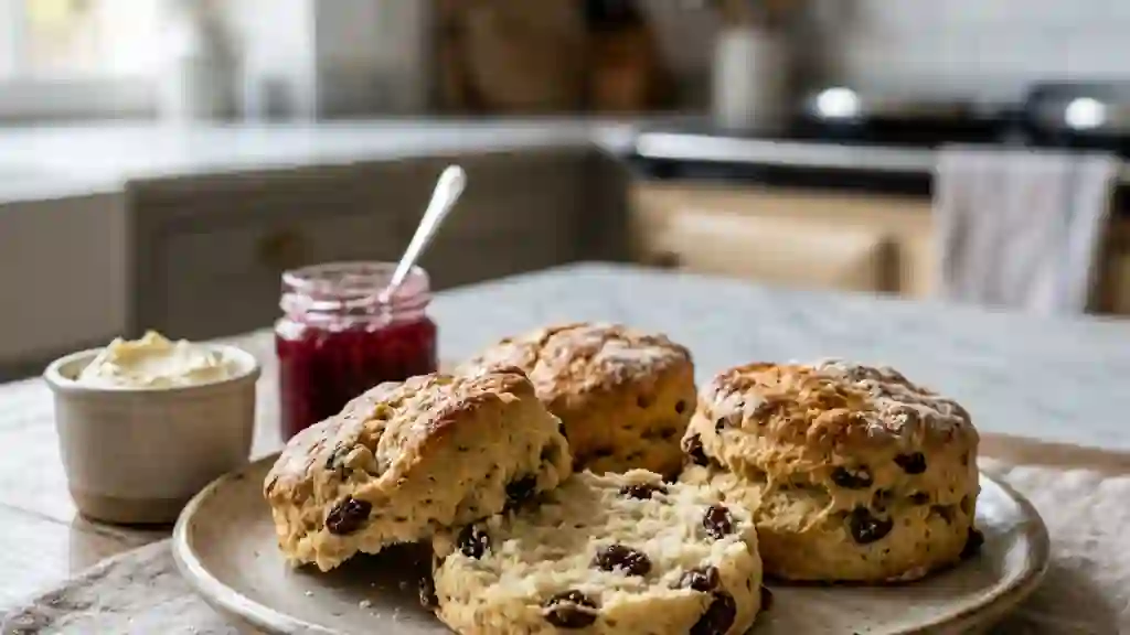 Scones aux raisins moelleux et dorés - Photo de présentation