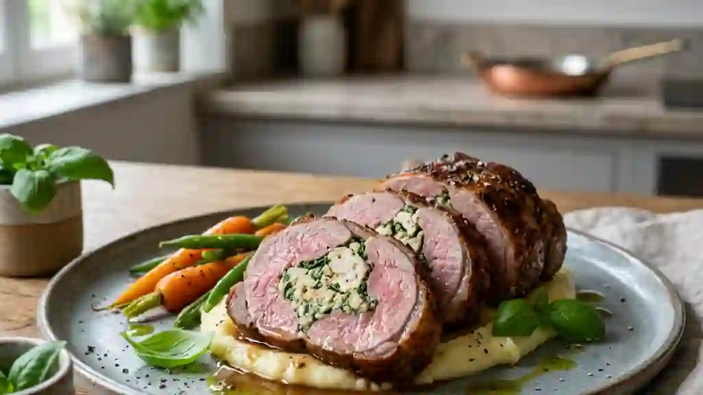 Selle d'agneau rôtie, cœur fondant volaille basilic - Photo de présentation