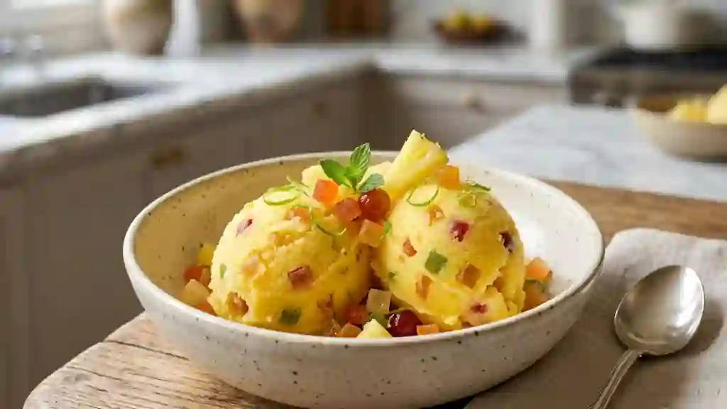 Sorbet Ananas Frais et Éclats de Fruits Confits - Photo de présentation