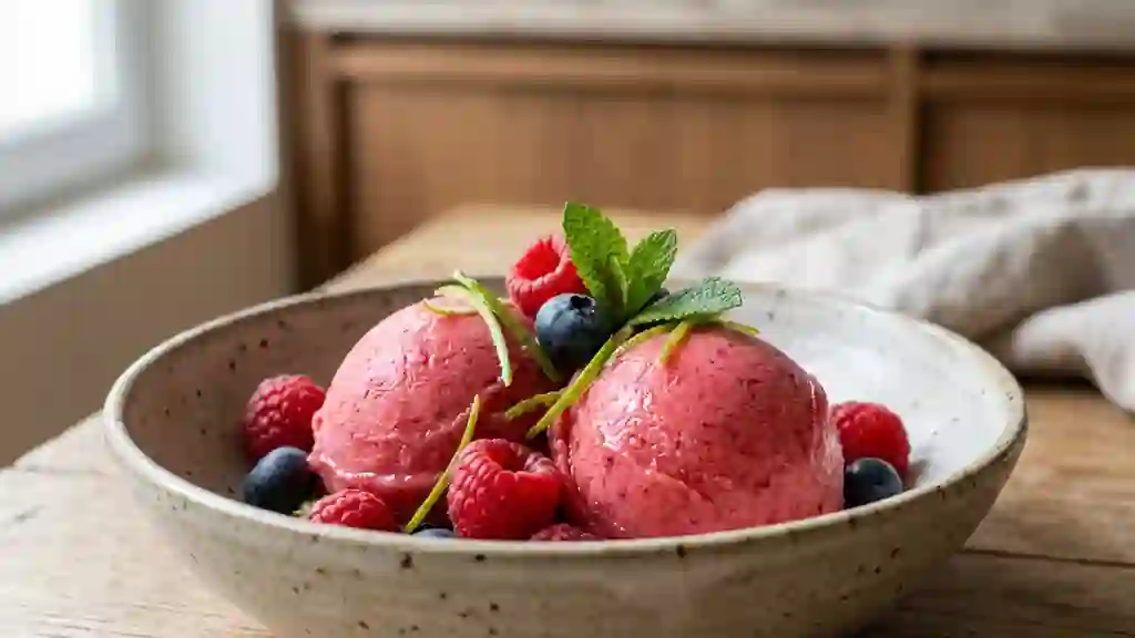 Sorbet givré aux fruits frais et acidulés - Photo de présentation