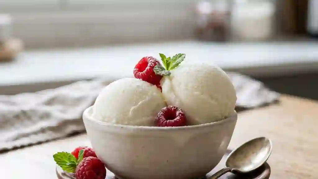 Sorbet givré au fromage blanc crémeux - Photo de présentation